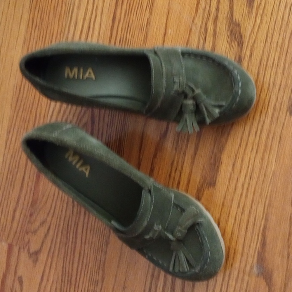 Mia green wedge loafers LAST CALL